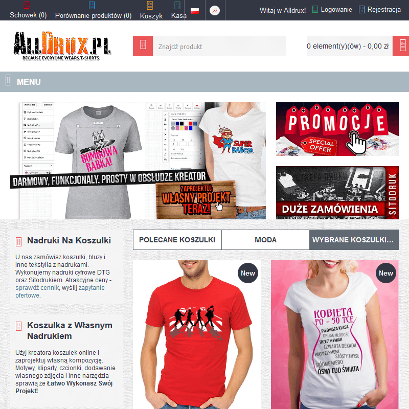Sklep z koszulkami z własnym nadrukiem